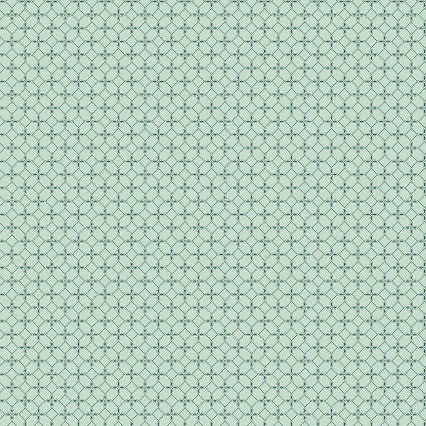 cotton fabric teal / mist geometric pattern on a teal / mist background