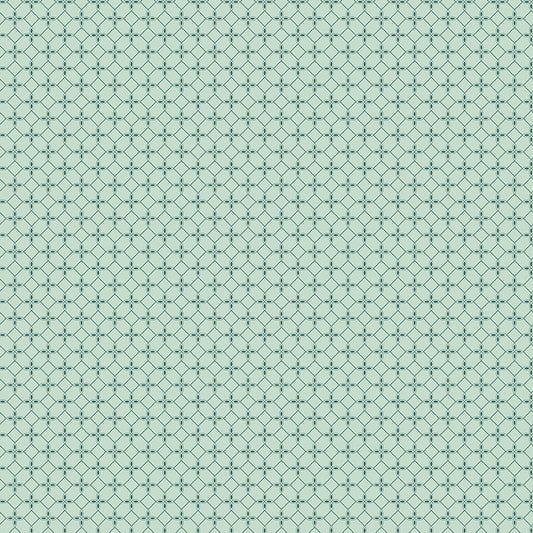 cotton fabric teal / mist geometric pattern on a teal / mist background