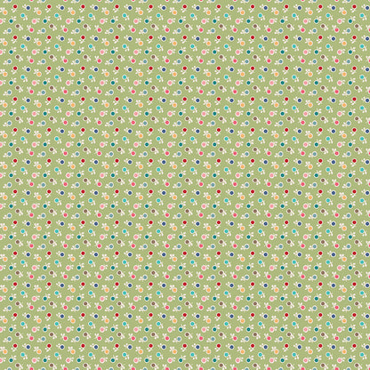 cotton fabric Patterned fabric with small colorful dots / flowers on a green background