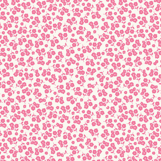 cotton fabric Pattern of small pink flowers on a white background
