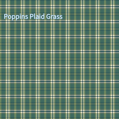 Cotton fabric from Spoonful of Sugar Collection called Poppins Plaid Grass, This one is  a plaid pattern in shades of green, blue, and cream. 