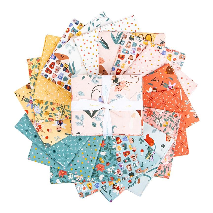 cotton fabric thimbelina collection from riley blake  fat quarter bundle floral and whimsical patterns depicting a fantasy theme combined with sewing   