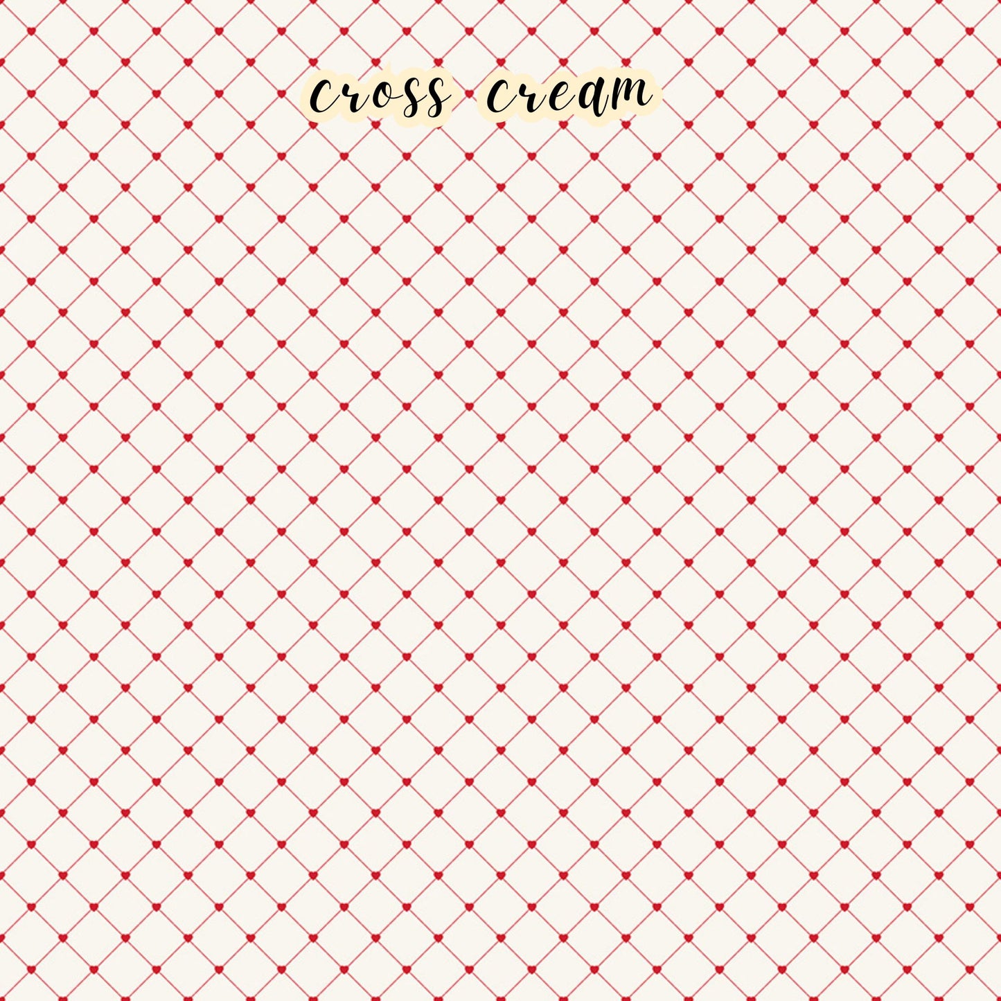 The Letters to Cupid fabric collection, the criss cross creme pattern features red criss cross stripes on a creme colored background. This 100% cotton quilting fabric is 43"/44" wide and is suitable for quilting, apparel, and home decor.