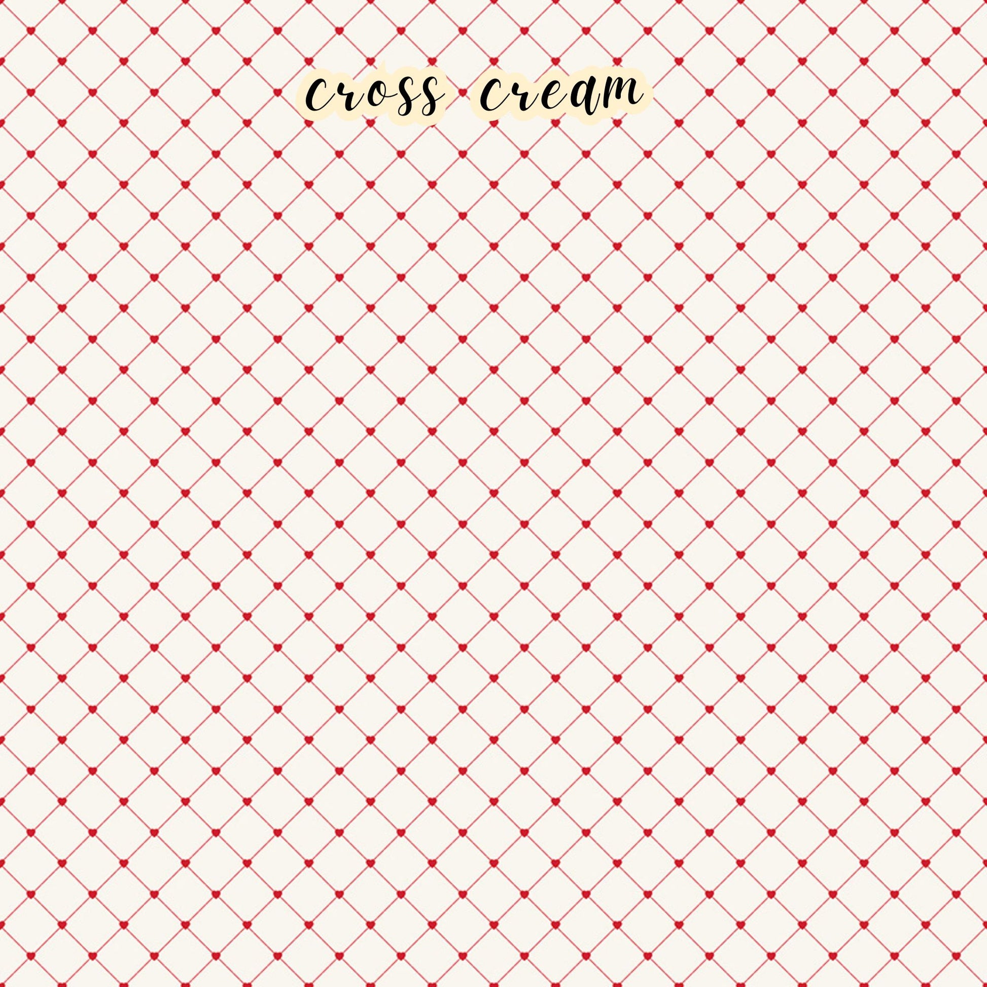 The Letters to Cupid fabric collection, the criss cross creme pattern features red criss cross stripes on a creme colored background. This 100% cotton quilting fabric is 43"/44" wide and is suitable for quilting, apparel, and home decor.