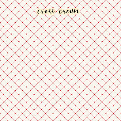 The Letters to Cupid fabric collection, the criss cross creme pattern features red criss cross stripes on a creme colored background. This 100% cotton quilting fabric is 43"/44" wide and is suitable for quilting, apparel, and home decor.