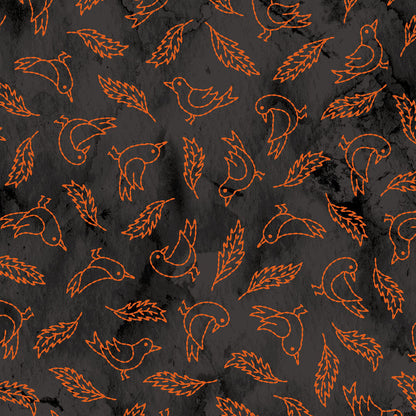 Image is the fabric pattern Crows Black: Detailed drawings of crows perched on branches, adding a rustic spooky element from the Spooky Stitches Halloween Fabric collection Maywood Studios 100% cotton