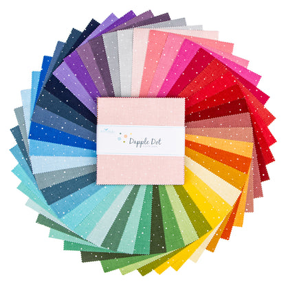 Dapple Dot 5" Stacker precut bundle includes 42 pieces from the Dapple Dot collection by the RBD Designers for Riley Blake Designs. Each color in collection is included 1 time in the bundle EXCEPT Beach, Maple, Brownie, Raisin, Licorice, and Black.&nbsp;