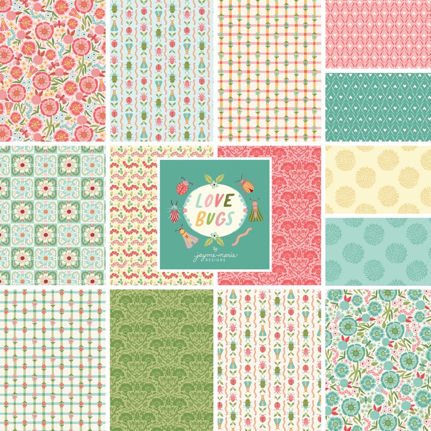 LOVE BUGS" 100% organic cotton fabric collection from Cloud9, spring theme  bugs and flowers. 