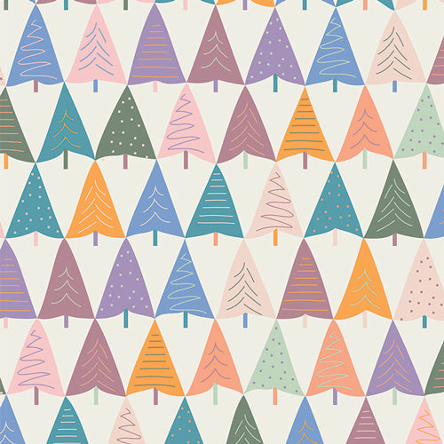 Fabric pattern Alpine Mountain (SBC-FF-3150): Scenic graphic print showcasing sharp, snowy mountain peaks from the frost and Fir Collection  by Sewcial Bee Collective for Art Gallery Fabrics , 100% premium cotton winter collection (125g/sqm, 44-45" wide) celebrating cozy nights, snowy alpine adventures, and the first snowfall with icy blues, blush pinks, sage greens, teal, and plum.