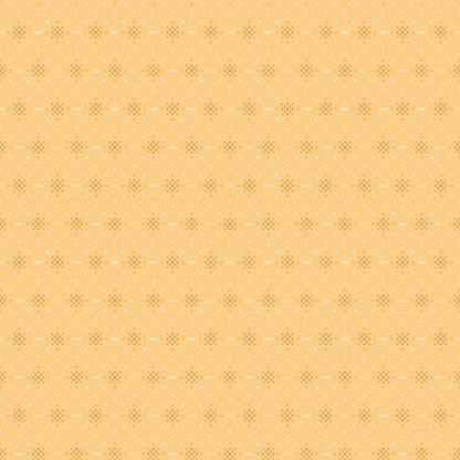 fabric pattern Fairy Stitching Dust Honey : A whimsical tossed print that mimics trails of sparkling pixie dust, stars, and tiny stitching needles from The Thimbelina & the Sewing Fairies collection which is a storybook-inspired line centered around a tiny, magical sewing fairy.