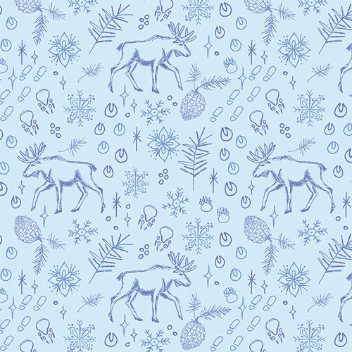 Fabric pattern Tundra Trails (SBC-FF-3123): Linear, textural coordinates mimicking paths through snowy fields from the frost and Fir Collection  by Sewcial Bee Collective for Art Gallery Fabrics , 100% premium cotton winter collection (125g/sqm, 44-45" wide) celebrating cozy nights, snowy alpine adventures, and the first snowfall with icy blues, blush pinks, sage greens, teal, and plum.