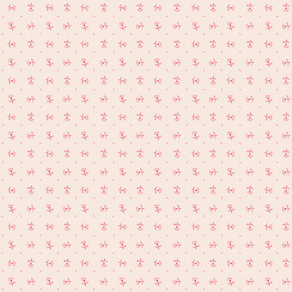 fabric pattern Blooms (Latte): A floral pattern featuring clusters of flowers on a creamy, neutral background. Fabric patterns are from The Berry & Sage fabric collection by Lori Holt for Riley Blake Designs which is a vintage-inspired line  characterized by a color palette of coral, tea rose, cherry, alpine, latte, and sage.