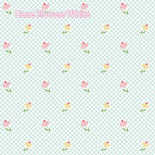 Fabric Pattern Cone Flower (Lime, White & Orange): A bold, graphic, and playful wildflower pattern celebrating blooming cone flowers. The Summer Skies and Fire Flies Collection by Gracey Larson for Riley Blake Designs is inspired by nostalgic, warm summer evenings. The fabric line captures the charm of twinkling stars, picnic lunches, and fireflies dancing at dusk 