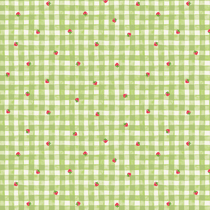 fabric pattern gingham in Colorways:  Pink (C18561-PINK), Green (C18561-GREEN) Red (C18562-RED) from the fabric collection the world of strawberry shortcake. Description: A classic, vintage-style small checkerboard/ gingham check coordinate that pairs seamlessly with the character prints.