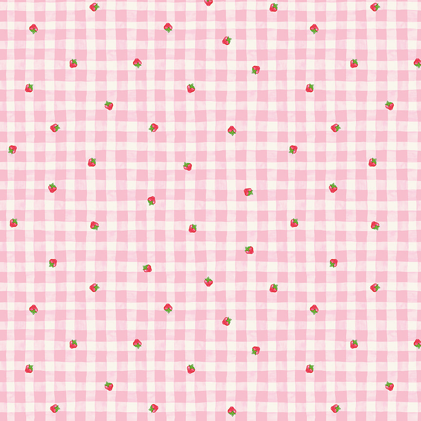 fabric pattern gingham in Colorways:  Pink (C18561-PINK), Green (C18561-GREEN) Red (C18562-RED) from the fabric collection the world of strawberry shortcake. Description: A classic, vintage-style small checkerboard/ gingham check coordinate that pairs seamlessly with the character prints.