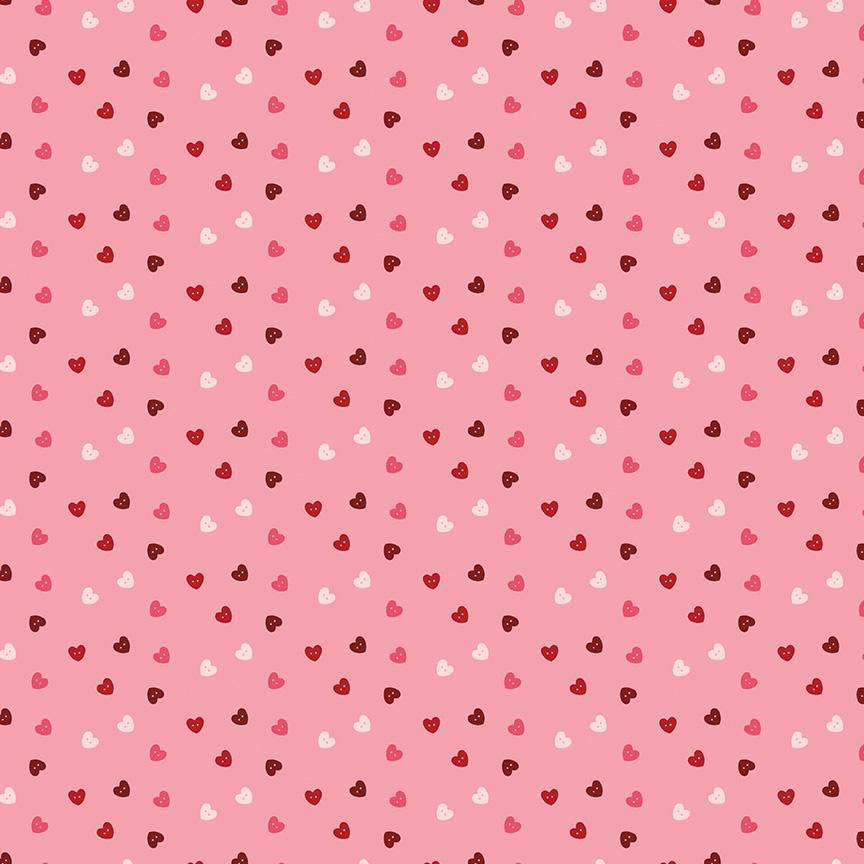 fabric pattern Hearts blush A charming, whimsical scatter pattern of small, sketchy open and filled hearts from the Sew in Love fabric collection is a romantic, sewing-themed line filled with whimsical motifs, vintage floral elements, and classic quilting patterns. Its warm, nostalgic palette features Blush, Pink, Rose, Red, and White