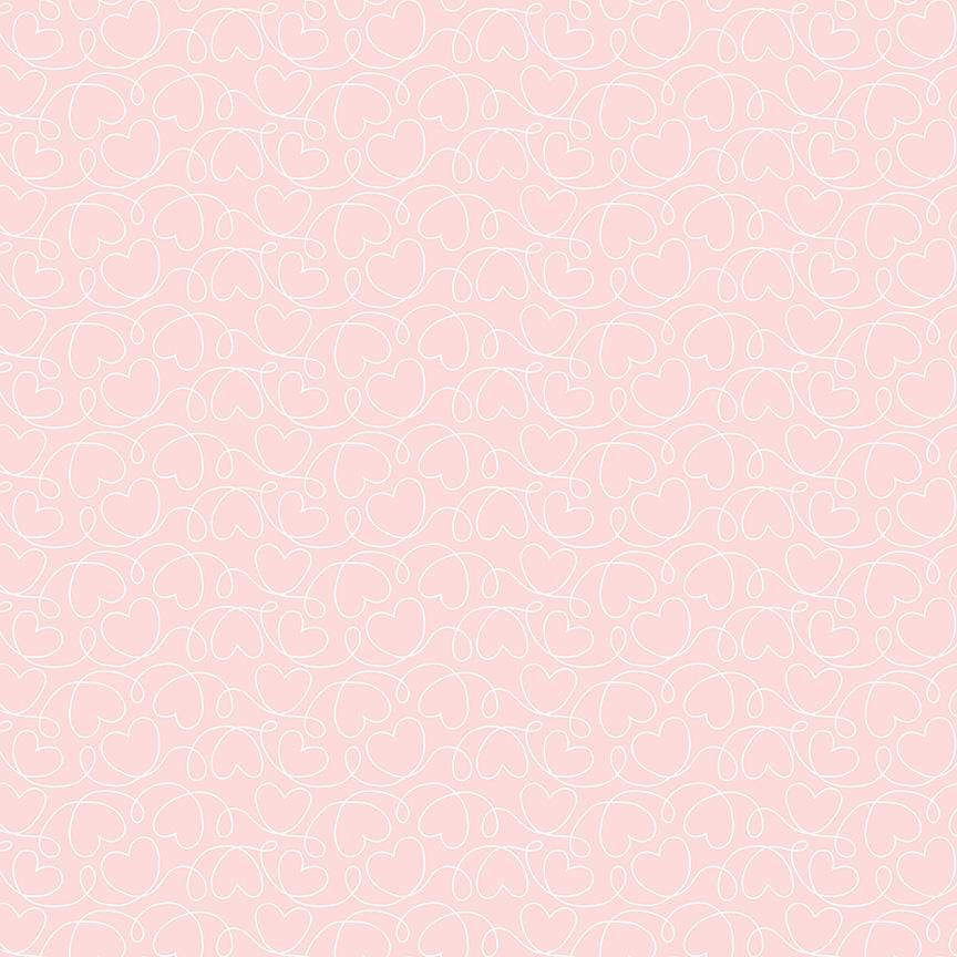 fabric pattern Tonal Hearts pink : A textured pattern of whimsically drawn hearts stitched together from the Sew in Love fabric collection is a romantic, sewing-themed line filled with whimsical motifs, vintage floral elements, and classic quilting patterns. Its warm, nostalgic palette features Blush, Pink, Rose, Red, and White