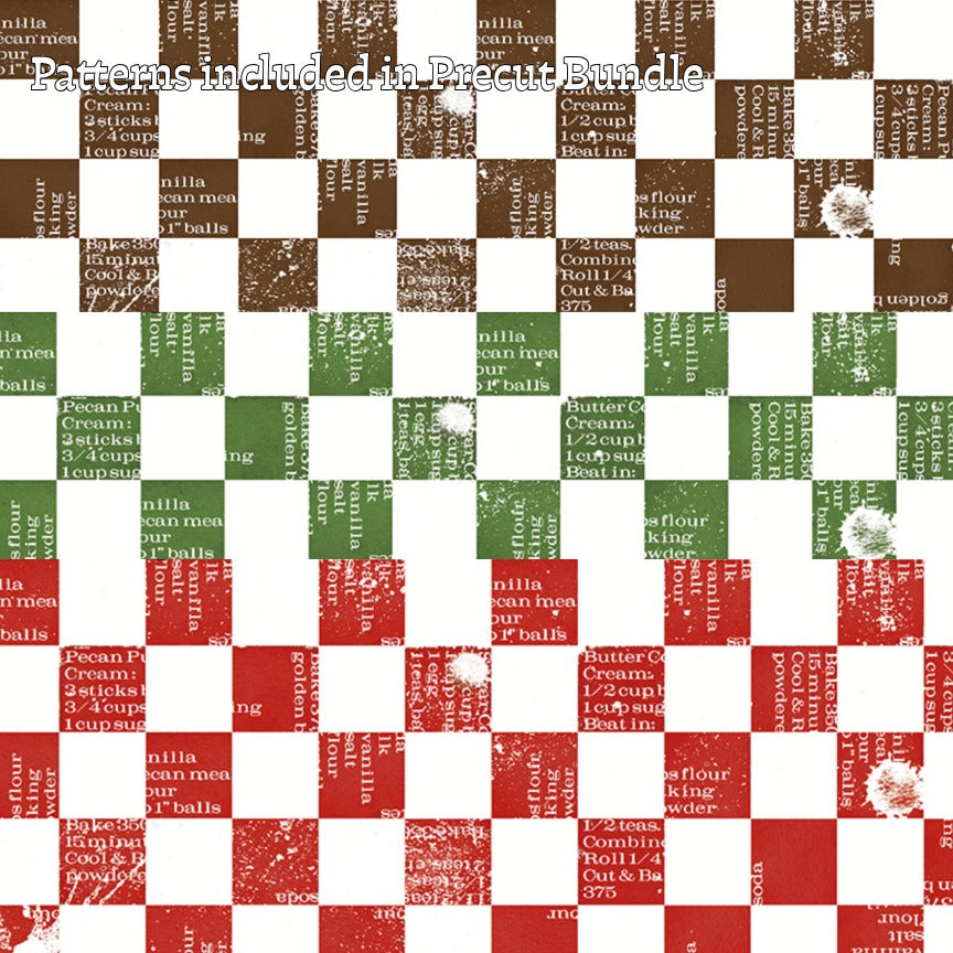 fabric patterns from The Gingerbread fabric collection from Riley Blake Designs, designed by J. Wecker Frisch, is a nostalgic, vintage-inspired holiday line celebrating the sweet tradition of Christmas cookie baking. The theme includes Antique lace patterns, classic illustrations, and soft watercolor elements layered together for a timeless look. The color palette has Warm browns, creamy whites, vibrant reds, forest greens, subtle blues, and occasional dark backgrounds.
