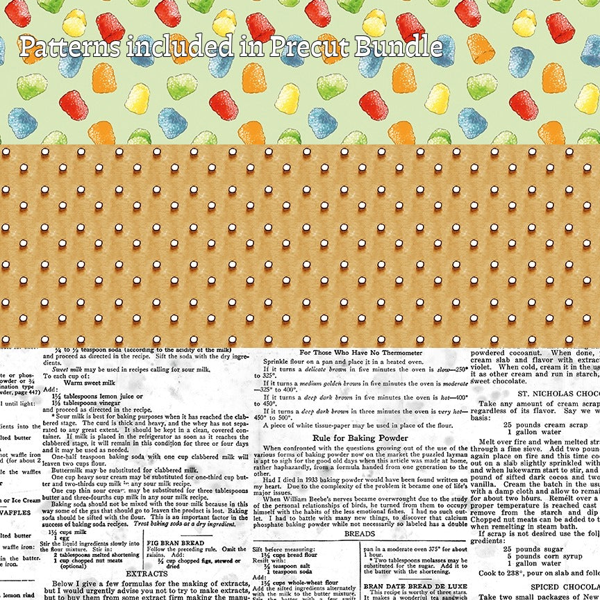 fabric patterns from The Gingerbread fabric collection from Riley Blake Designs, designed by J. Wecker Frisch, is a nostalgic, vintage-inspired holiday line celebrating the sweet tradition of Christmas cookie baking. The theme includes Antique lace patterns, classic illustrations, and soft watercolor elements layered together for a timeless look. The color palette has Warm browns, creamy whites, vibrant reds, forest greens, subtle blues, and occasional dark backgrounds.