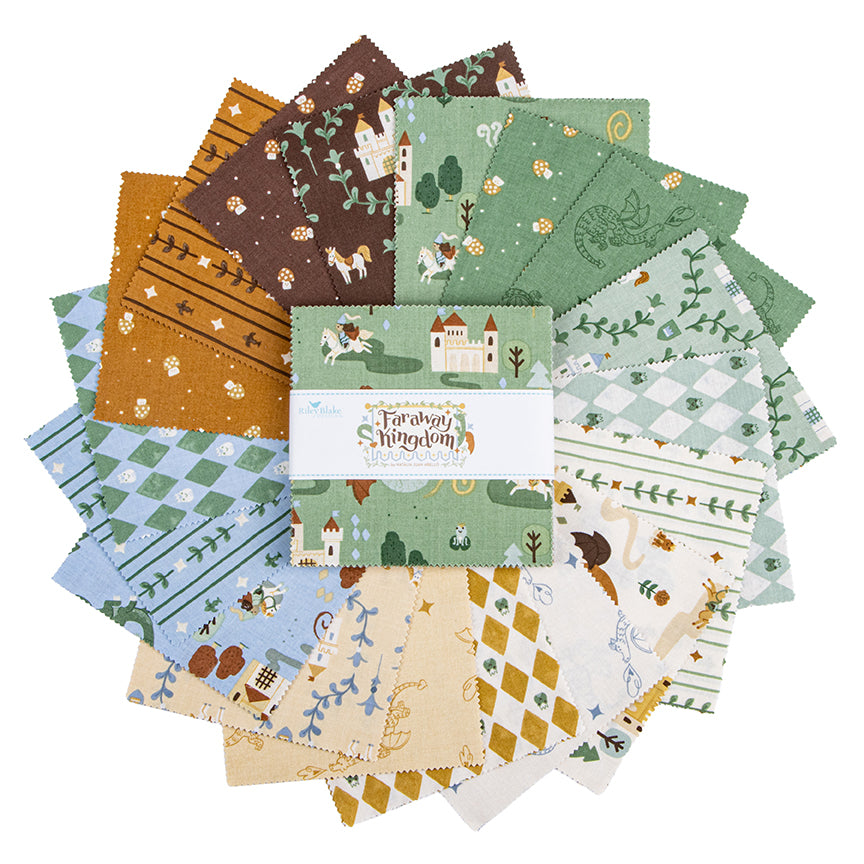This 5" Stacker precut bundle includes 42 pieces from the Faraway Kingdom collection by Natàlia Juan Abelló for Riley Blake Designs. Each print will be included 2-3 times in the bundle.
