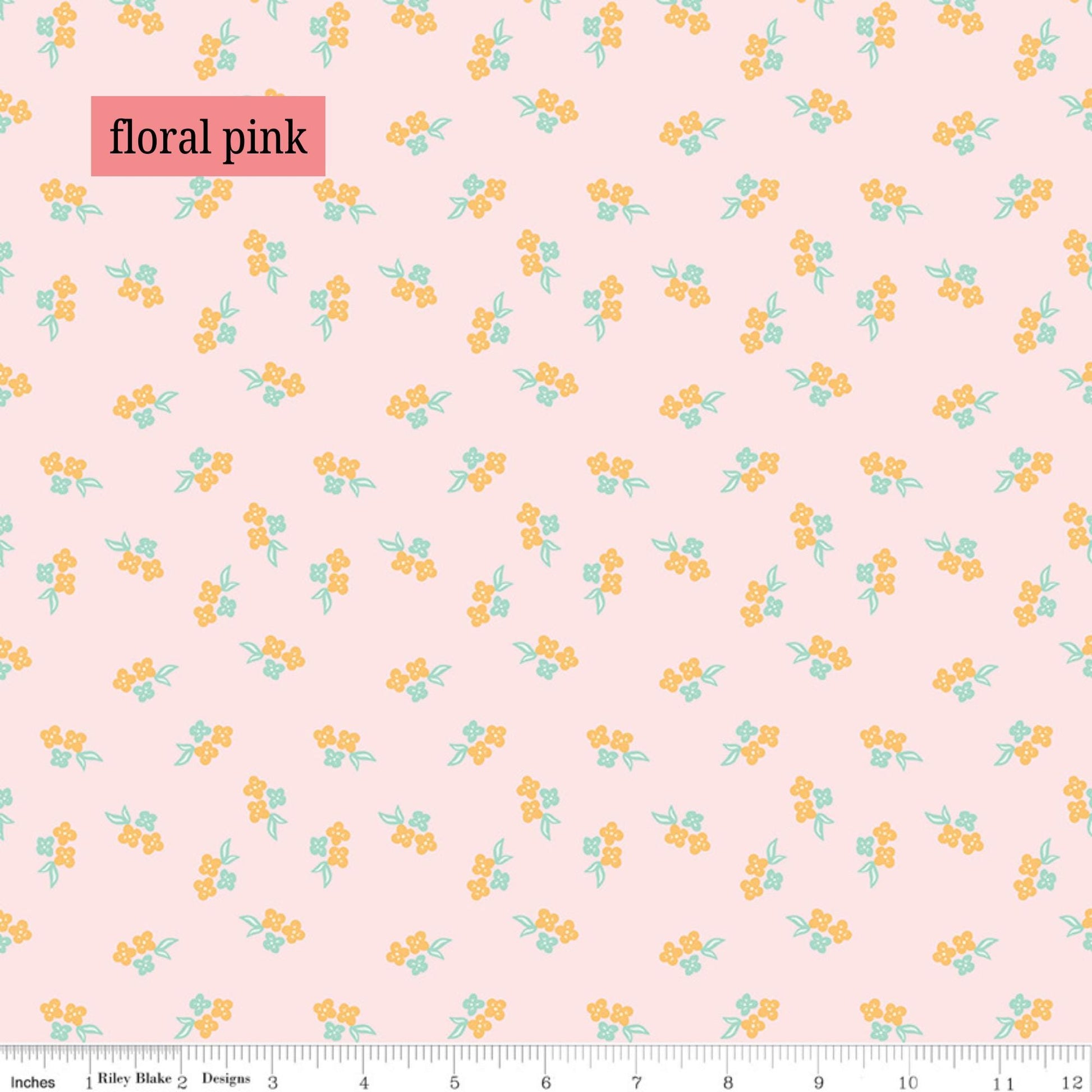 Fabric Pattern Floral (Yellow, Pink & Lime): Cheerful, scattered calico-style blooms that perfectly capture the sunny palette of a summer garden. The Summer Skies and Fire Flies Collection by Gracey Larson for Riley Blake Designs is inspired by nostalgic, warm summer evenings. The fabric line captures the charm of twinkling stars, picnic lunches, and fireflies dancing at dusk 