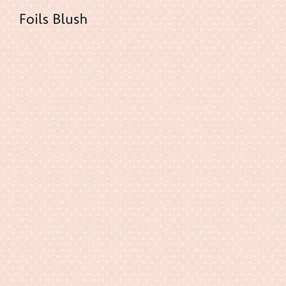 The Essence collection consists of several main patterns produced in different colorways: this image shows foils blush. Other patterns are Lattice (Colors  Denim,Cottage,Iceberg,Citron,Hot Pink,Silver) Starlight (Colors Denim, Dream, Golden, Marmalade,Hot Pink,Pink,Lilac,Gold) Raindrops (Colors Navy,Beehive,Orange,Marmalade,Magenta, Fuchsia,Blush,Gray) Foils (Colors Navy,Iceberg,Citron,Golden,Blush, Fuchsia, Silver) Starlet (Cheater Panel/Main print) Multi-print (Essence-Multi) 