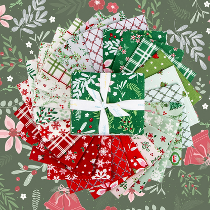 Fabric Christmas PRECUTS: Fat Qtr Bundle Mistletoe & Holly Riley Blake