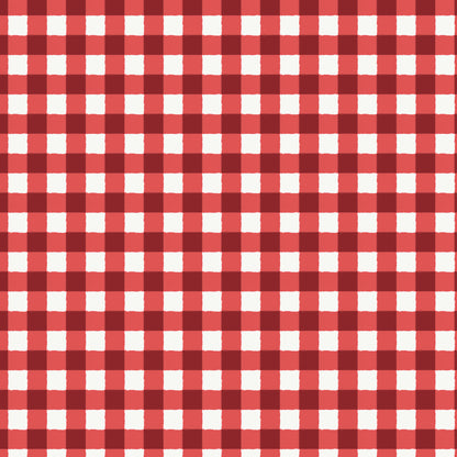 This pattern is gingham red from The Jubilant fabric collection, which is a summer-theme inspired by outdoor picnics and vintage celebration. Collection offers color of navy, red, blue, sand, cream with patterns Bold Florals: Inspired by summer gardens and vintage charm. Classic Gingham: Traditional checked patterns suitable for picnic-themed projects. Sweet Cherries: Playful fruit motifs that emphasize the summer theme. Dots and Spots: Geometric accents to complement the larger focal prints.