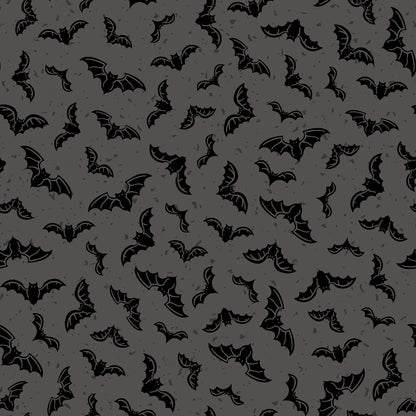 goth gardens fabric collection halloween Pattern of black bats on a dark gray background
