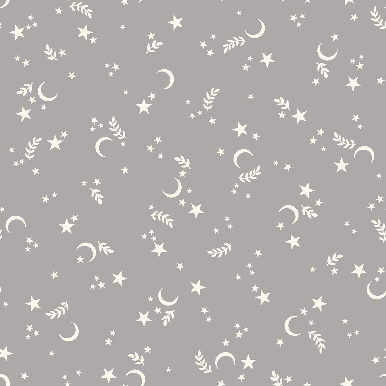 goth gardens cotton fabric collection halloween pattern with  White celestial pattern of stars and moons on a gray background