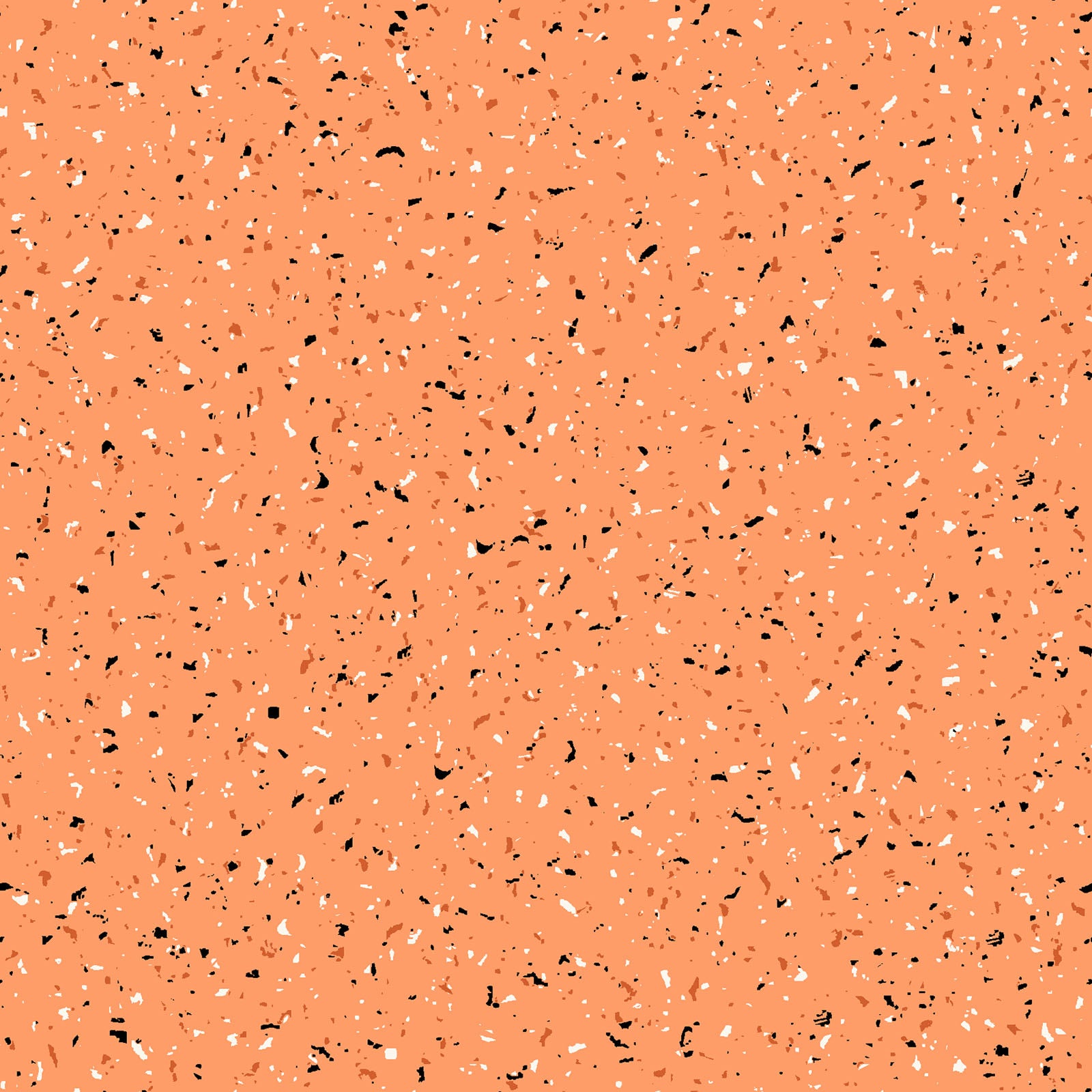 goth gardens fabric collection halloween, this pattern is seamless featuring an orange background speckled with small, irregular shapes in white, gray, and muted orange. The design has a terrazzo-like appearance, offering a modern and textured aesthetic.