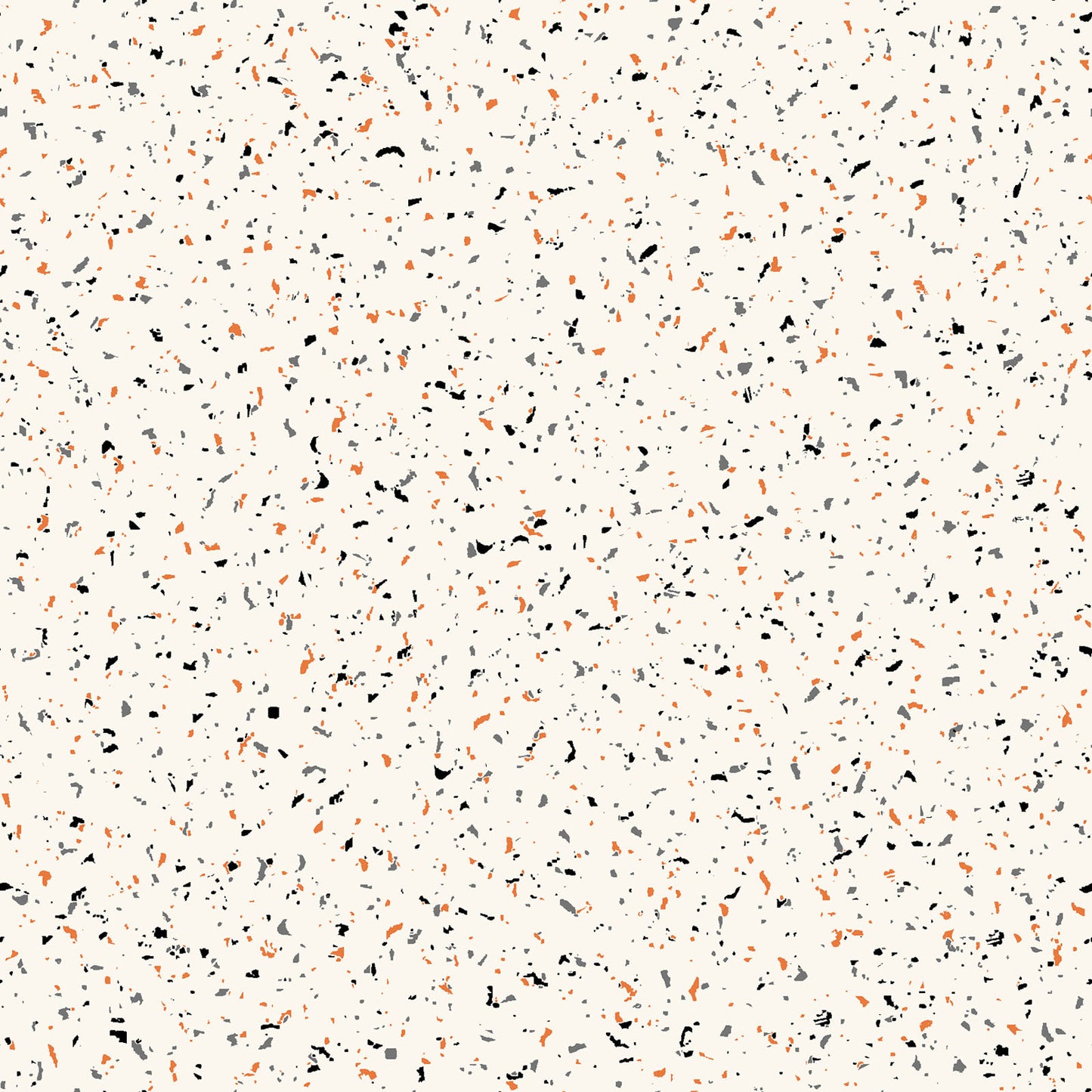 goth gardens fabric collection halloween, this pattern is seamless featuring a white background speckled with small, irregular shapes in white, gray, and muted orange. The design has a terrazzo-like appearance, offering a modern and textured aesthetic.