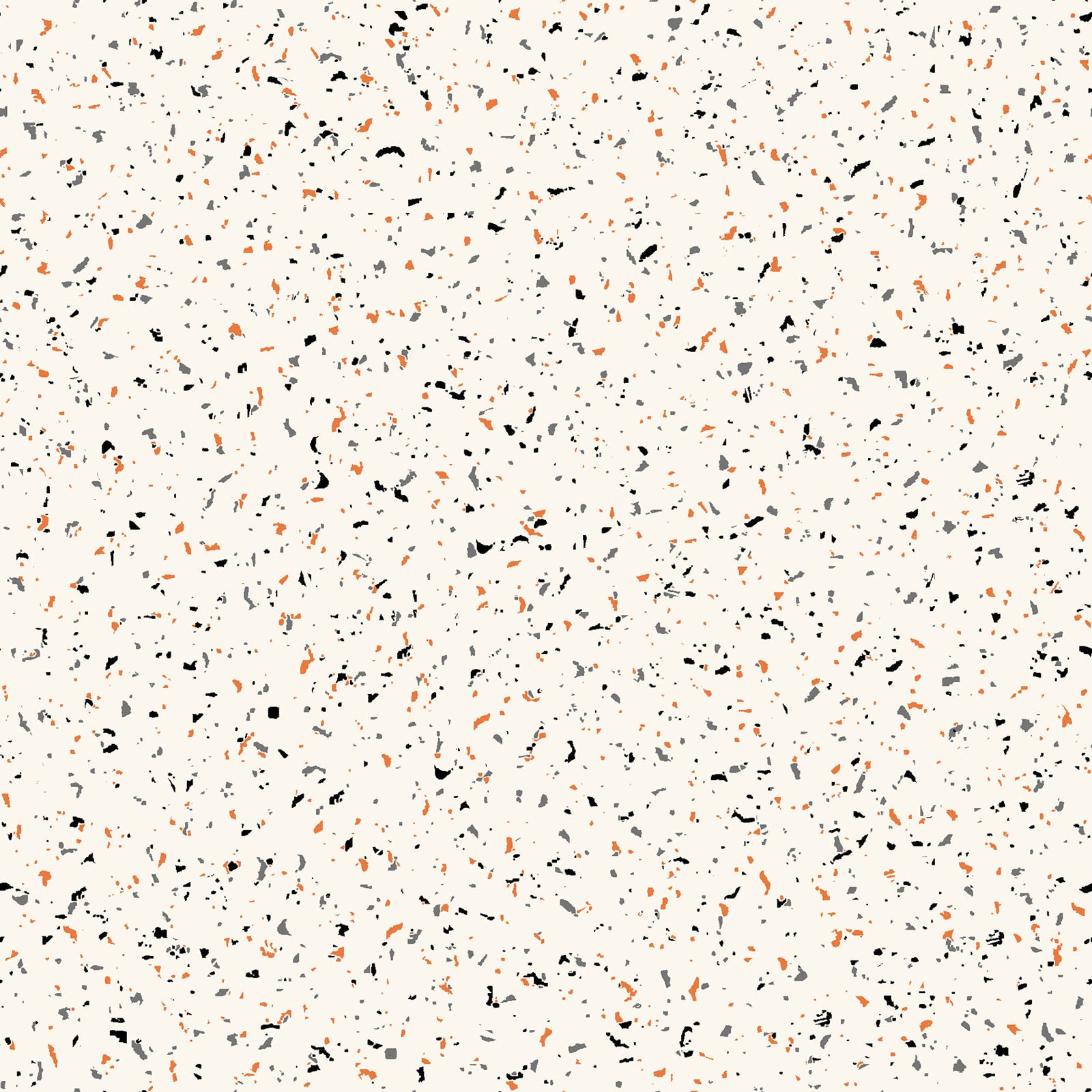 goth gardens fabric collection halloween, this pattern is seamless featuring a white background speckled with small, irregular shapes in white, gray, and muted orange. The design has a terrazzo-like appearance, offering a modern and textured aesthetic.