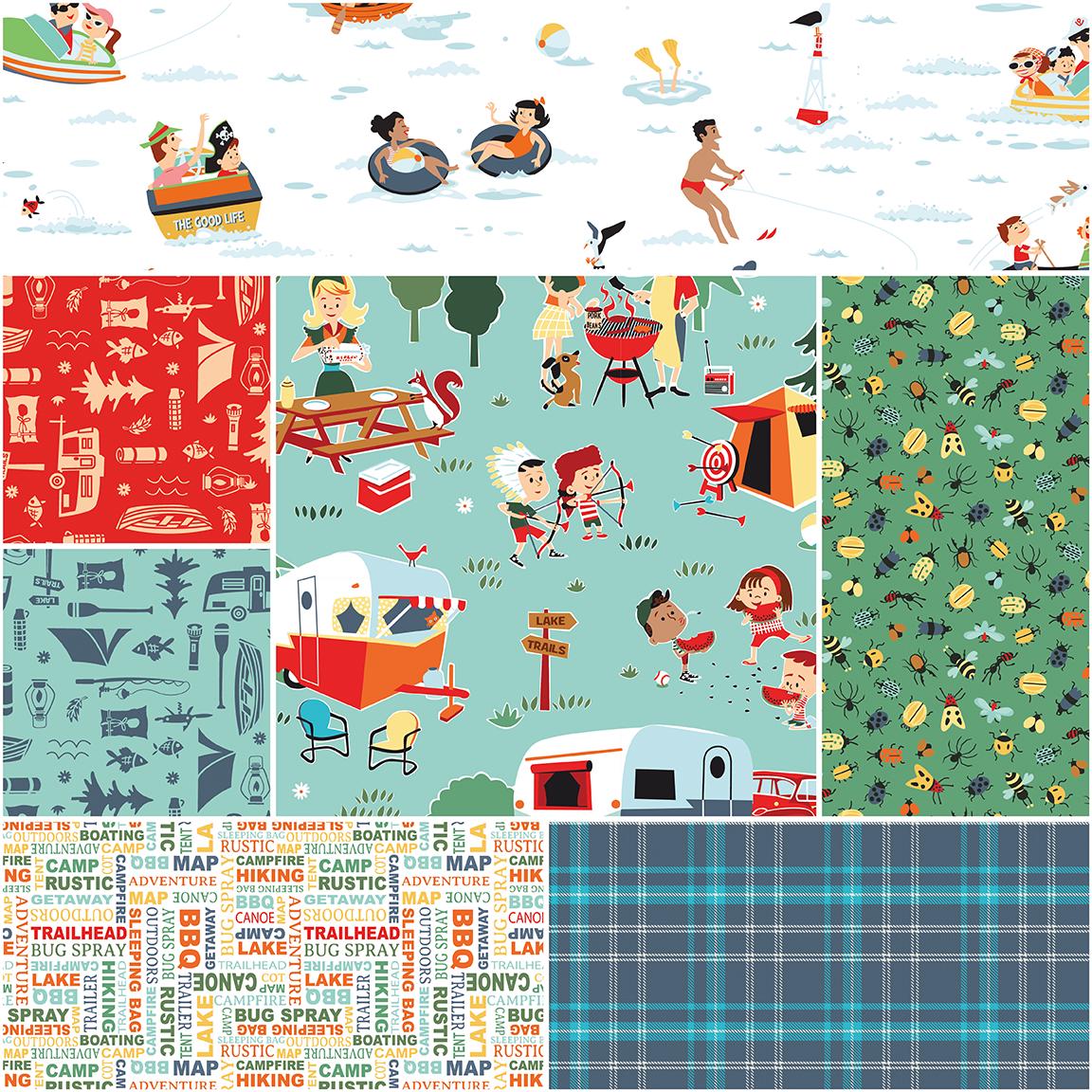 The Happy Haven fabric collection, designed by Shawn Wallace for Riley Blake Designs, captures the warmth, wonder, and nostalgia of carefree childhood days spent in nature. Inspired by campfires, lake days, and starry skies, it features a cozy, earthy, and classic color palette of warm greens, reds, aquas, browns, and whites.