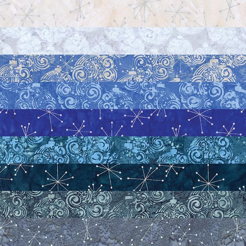 This holiday collection features unique, handcrafted batik prints ethically sourced and hand-dyed by master artisans in Indonesia. The "Frosted" colorway highlights cool winter blue, grey and white, soft icy accents, and subtle sparkling highlights reminiscent of a frosty holiday morning.