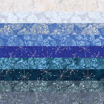 This holiday collection features unique, handcrafted batik prints ethically sourced and hand-dyed by master artisans in Indonesia. The "Frosted" colorway highlights cool winter blue, grey and white, soft icy accents, and subtle sparkling highlights reminiscent of a frosty holiday morning.