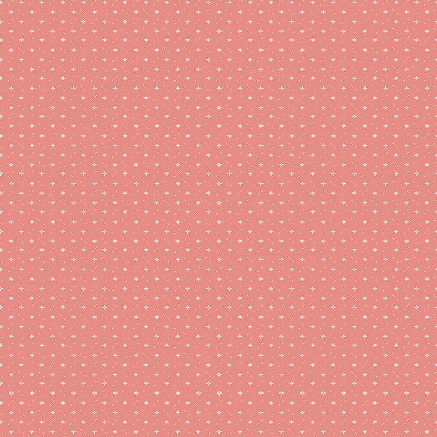 Fabric pattern Ditsy Coral: A small-scale, repeating "micro" floral and geo print that provides a calmer, low-volume background or blender from The Ivy Reese fabric collection by Deena Rutter for Riley Blake Designs celebrates cherished memories and warm, nature-inspired motifs. It features a nostalgic yet fresh mix of whimsical florals, geometric patterns, and classic styling.