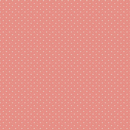 Fabric pattern Ditsy Coral: A small-scale, repeating "micro" floral and geo print that provides a calmer, low-volume background or blender from The Ivy Reese fabric collection by Deena Rutter for Riley Blake Designs celebrates cherished memories and warm, nature-inspired motifs. It features a nostalgic yet fresh mix of whimsical florals, geometric patterns, and classic styling.