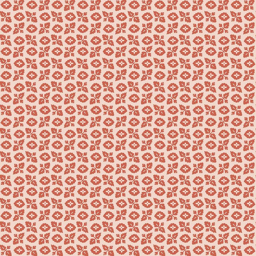 Fabric pattern Ditsy Coral : A small-scale, repeating "micro" floral and geo print that provides a calmer, low-volume background or blender from The Ivy Reese fabric collection by Deena Rutter for Riley Blake Designs celebrates cherished memories and warm, nature-inspired motifs. It features a nostalgic yet fresh mix of whimsical florals, geometric patterns, and classic styling.