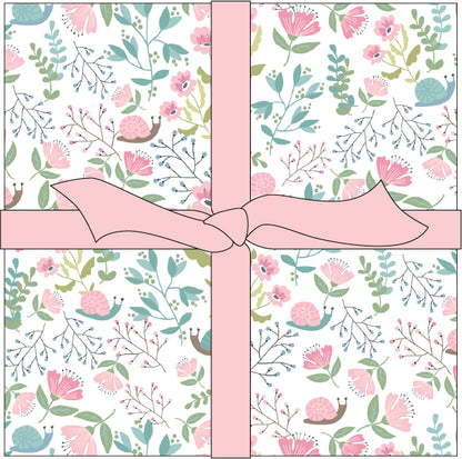 Le Petite Escargot 5" Charm packs from Poppie Cotton. Take a leisurely stroll through a dreamy garden with Le Petit Escargot, a soft and playful fabric collection. With a charming mix of a florals, patterns, and curious snails; this collection captures the quiet magic of slow, simple moments. Perfect for quilts, fun projects, nursery décor, and anyone who appreciates a gentle, storybook aesthetic. Le Petit Escargot is a sweet reminder to slow down and savor the beauty in every stitch.