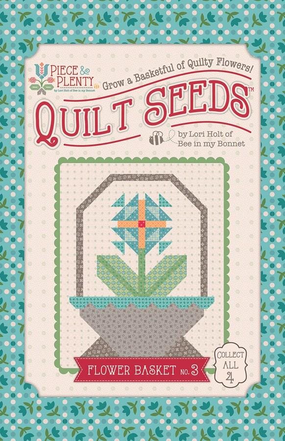 The Piece & Plenty Quilt Seeds™ Patterns by Lori Holt is a pattern series for 4 different basket quilt blocks filed with bright flowers. Each one  has instructions to make 1 block, just add fabric. No templates are required. Each block finishes at 24" x 30" and uses traditional piecing techniques. Collect all 4 of these beautiful seed packets in their keepsake packaging. Optional quilt finishing instructions will be included in each packet. Seed packet size is approximately 6 1/2" x 9 1/2".
