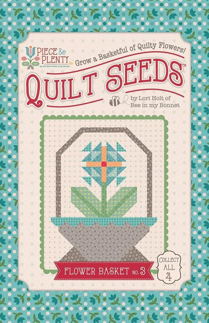 The Piece & Plenty Quilt Seeds™ Patterns by Lori Holt is a pattern series for 4 different basket quilt blocks filed with bright flowers. Each one  has instructions to make 1 block, just add fabric. No templates are required. Each block finishes at 24" x 30" and uses traditional piecing techniques. Collect all 4 of these beautiful seed packets in their keepsake packaging. Optional quilt finishing instructions will be included in each packet. Seed packet size is approximately 6 1/2" x 9 1/2".