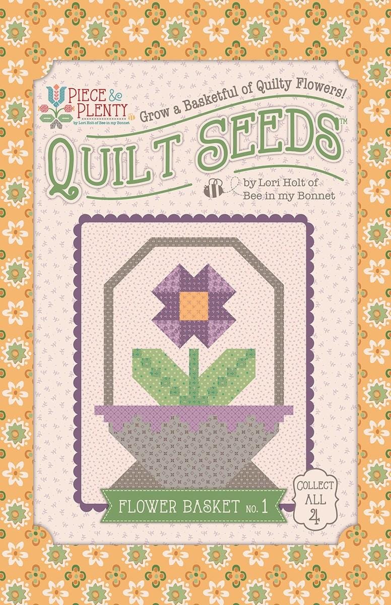 The Piece & Plenty Quilt Seeds™ Patterns by Lori Holt is a pattern series for 4 different basket quilt blocks filed with bright flowers. Each one  has instructions to make 1 block, just add fabric. No templates are required. Each block finishes at 24" x 30" and uses traditional piecing techniques. Collect all 4 of these beautiful seed packets in their keepsake packaging. Optional quilt finishing instructions will be included in each packet. Seed packet size is approximately 6 1/2" x 9 1/2".