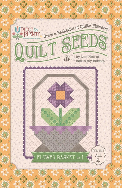 The Piece & Plenty Quilt Seeds™ Patterns by Lori Holt is a pattern series for 4 different basket quilt blocks filed with bright flowers. Each one  has instructions to make 1 block, just add fabric. No templates are required. Each block finishes at 24" x 30" and uses traditional piecing techniques. Collect all 4 of these beautiful seed packets in their keepsake packaging. Optional quilt finishing instructions will be included in each packet. Seed packet size is approximately 6 1/2" x 9 1/2".