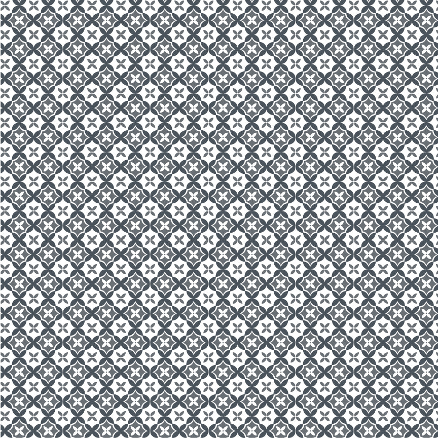 Fabric Pattern Aussie Quilt grey: A unique, structured pattern that resembles traditional quilting techniques from collection Le Petit Escargot by Lori Woods for Poppie Cotton which is a storybook-themed collection featuring a charming, romantic aesthetic with soft florals, whimsical snails, and delicate geometric prints in shades of pink, teal, blue, lilac, green, and grey. The collection consists of 7 main designs across 3 colorways, including a "cheater panel".