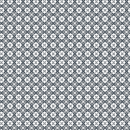 Fabric Pattern Aussie Quilt grey: A unique, structured pattern that resembles traditional quilting techniques from collection Le Petit Escargot by Lori Woods for Poppie Cotton which is a storybook-themed collection featuring a charming, romantic aesthetic with soft florals, whimsical snails, and delicate geometric prints in shades of pink, teal, blue, lilac, green, and grey. The collection consists of 7 main designs across 3 colorways, including a "cheater panel".