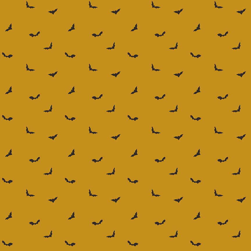 Pattern from the fabric collection The Apothecary, the one shown is Batwings (backgrounds in Cream, Gold, Marmalade): A whimsical, repetitive pattern featuring bat wing shapes. Designed by Amber Elliot of Alderwood Studio for Riley Blake Designs, is a whimsical, "witchy" fall collection inspired by vintage apothecary shops.