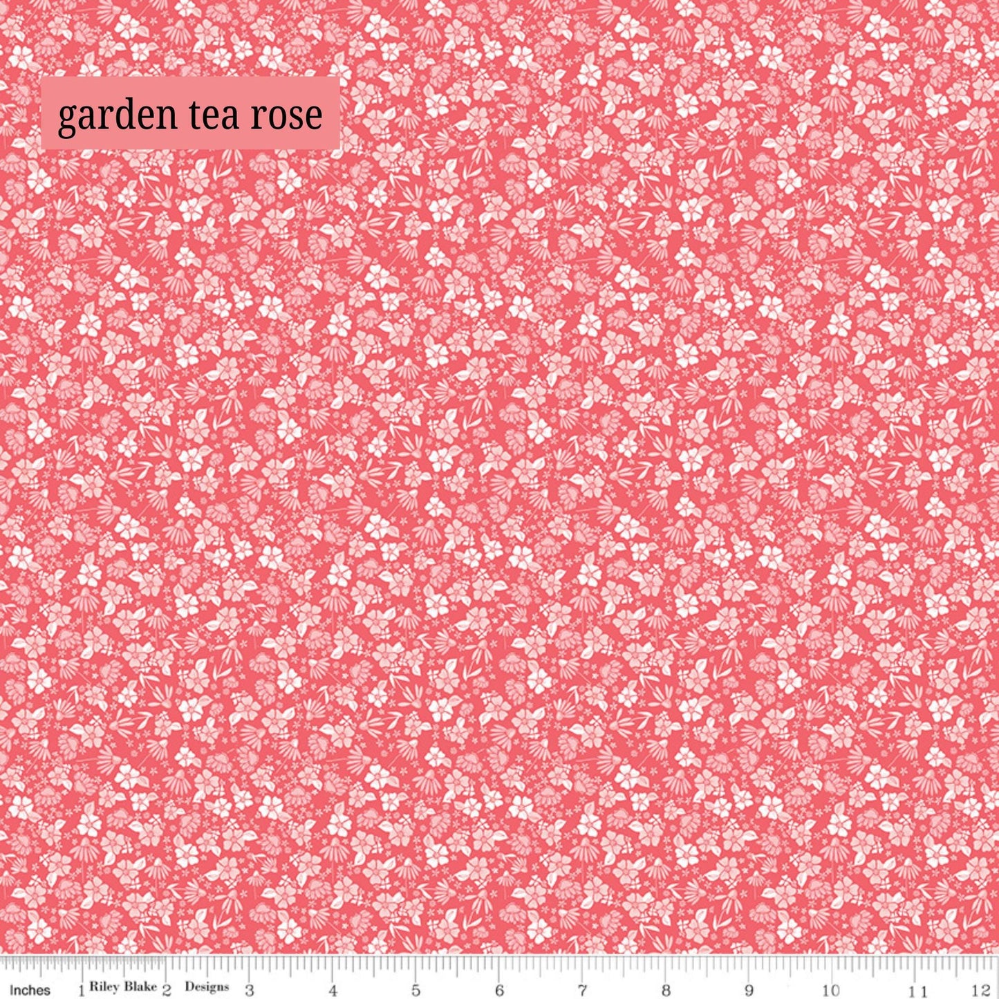 Fabric Pattern Garden (White & Tea Rose): A dense scatter of delicate, dainty flowers and leaves that give a nostalgic and vintage aesthetic. The Summer Skies and Fireflies Collection by Gracey Larson for Riley Blake Designs is inspired by nostalgic, warm summer evenings. The fabric line captures the charm of twinkling stars, picnic lunches, and fireflies dancing at dusk 