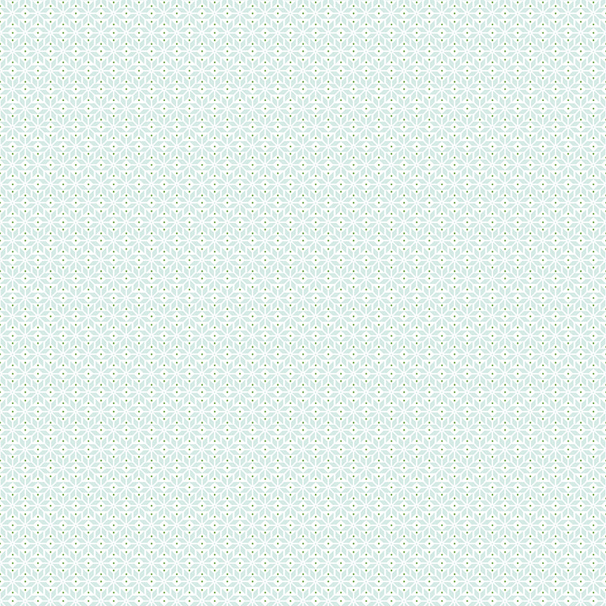 Pattern is A vintage-inspired, retro wallpaper design featuring atomic stars and geometric festive motifs in Blue, Pink, and White. (Includes specialty sparkle) from The Claus & Co. collection by Melissa Mortenson for Riley Blake Designs captures the nostalgic magic of an imagined North Pole. This festive line features whimsical houses, vintage ornaments, poinsettias, and candy canes.