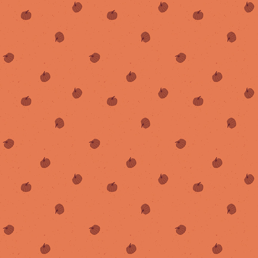 Pattern from the fabric collection The Apothecary, the one shown is Pumpkin Toss (backgrounds in Marmalade, Mint, Rust): A small-scale, tossed pattern of fall pumpkins, ideal for background or piecing. Designed by Amber Elliot of Alderwood Studio for Riley Blake Designs, is a whimsical, "witchy" fall collection inspired by vintage apothecary shops.